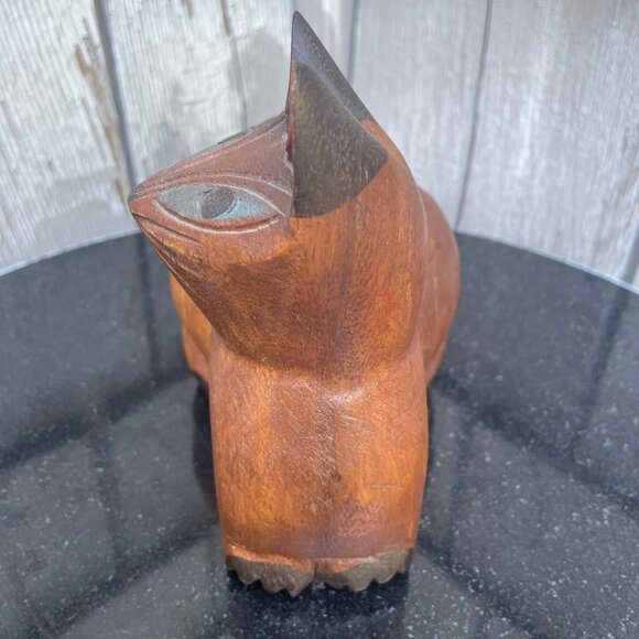 Wooden Simese Cat Figurine Sculpted MCM Hand Carved 5.5" x 5.5". - Picture 3 of 7
